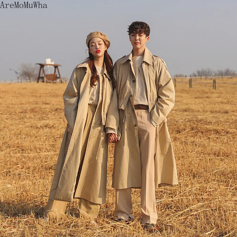 

AreMoMuWha Couple In The Long Windbreaker 2019 Korean Version of The Handsome Over-the-knee Jacket Casual Trend Men's CoatQX1350