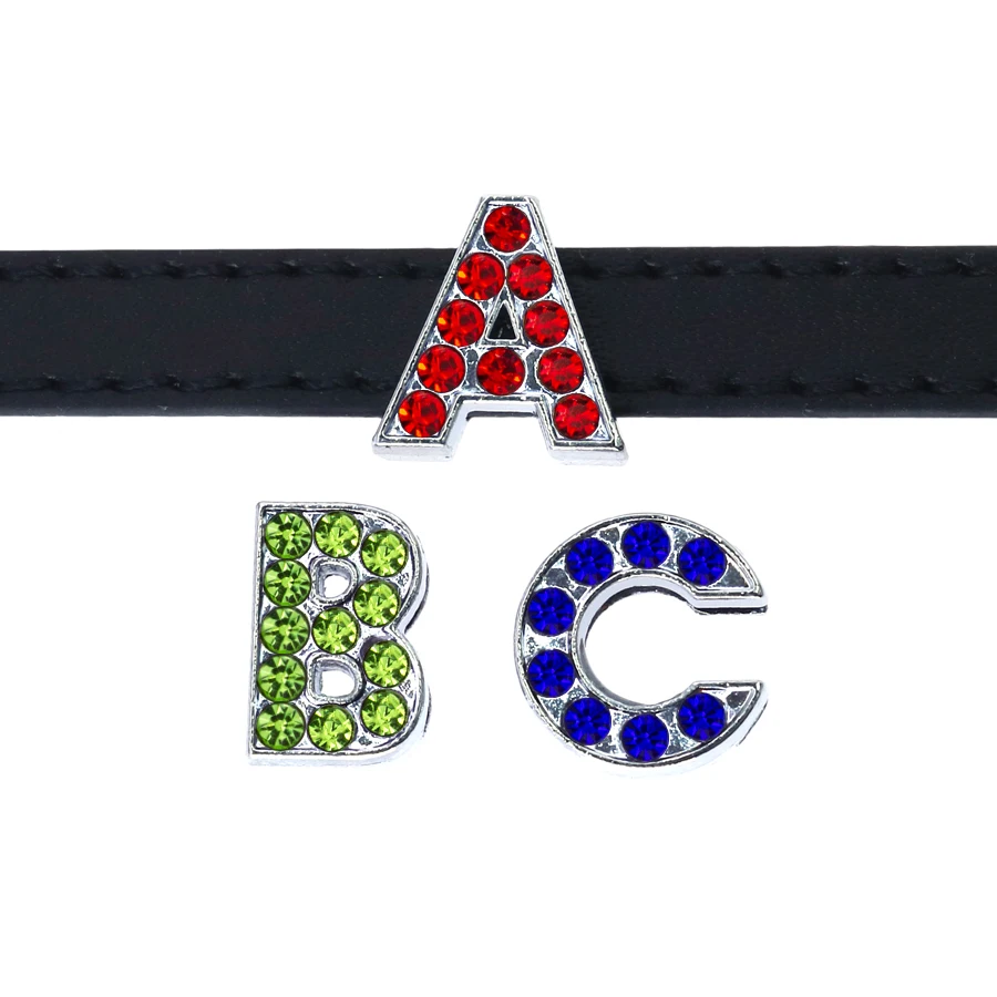 130pc/lot Hole 10mm Slide Letter DIY Slide Charm Alloy ENGLISH Alphabet Fit For 10MM Wristband Bracelet Jewelrys