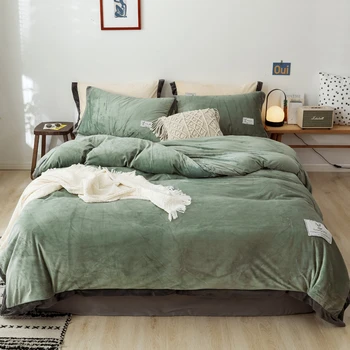 

3/4pcs Flannel Bedding Set High Quality Coral Fleece Velvet Solid Color Bed Sheet Duvet Quilt Cover Pillowcase Bed Linen Set