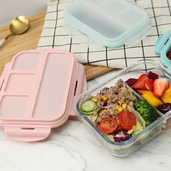 

Korean Style Lunch Box For Kids Glass Microwave Bento Box Food Container And Compartment Storage School Leakproof Kitchen Heated