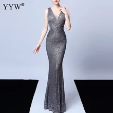 Женское элегантное вечернее платье с блестками, глубокий v-образный вырез, открытая спина, сексуальное платье без рукавов, женские вечерние платья
