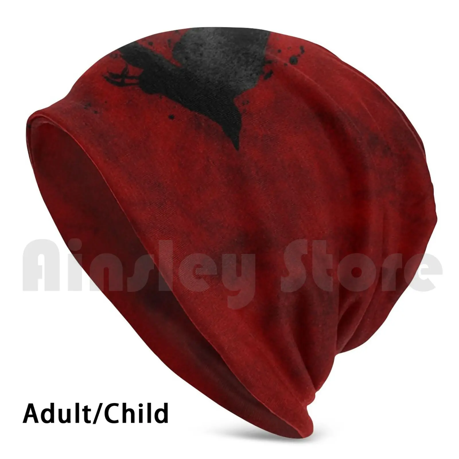 Raven Acquerello Beanie Beanie Hedging Cap Cuscino Con Stampa Fai Da Te Raven Bird Dark Careton School University Red Black Crow