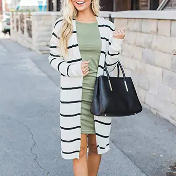 

Knitted Sweater Cardigan Coat Women Sweater Mujer Spring Autumn Casual Long Sleeve Striped V Neck Cardigan Sueter Mujer 2019