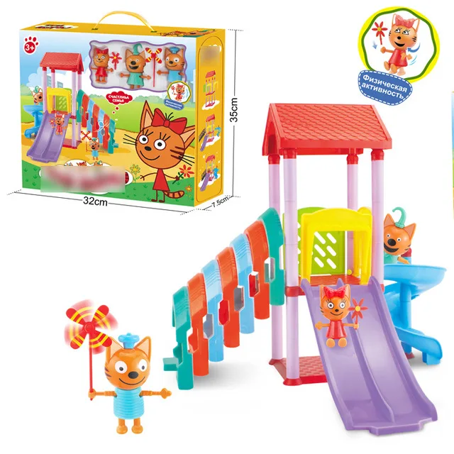 

Russian Three Happy Cats Kittens Action Figures Toys Russian Cat Animals Figurines Building block playground Kids Gift
