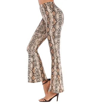 

Elastic Waist Women Serpentine Loose Casual Flare Pants Wide Leg Long Pants Female Leopard Print Elegant Trousers Female 2020
