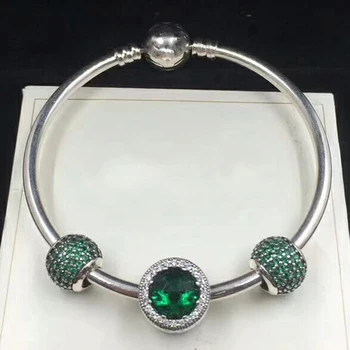 

NEW 100% 925 Sterling Silver 791051CZN Green Pave Ball Charm 791725CZN RADIANT HEARTS CHARM Bracelet Set Original Boutique