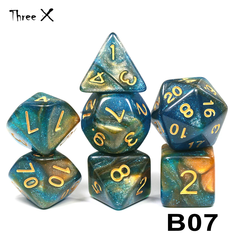 B07 Высокое качество 15 цветов креативный Вселенная Галактика игральные кости набор D4-D20 блестящая пудра удивительный эффект для DnD MTG настольные рпгс игры - Цвет: B07