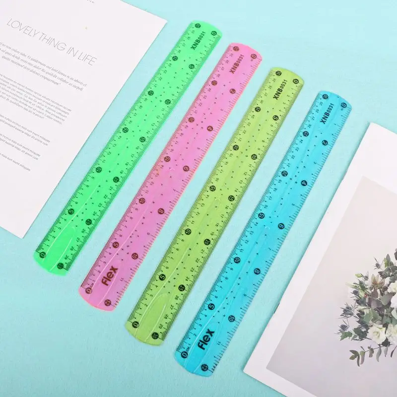 1PC 30cm Multicolour Student Flexible Ruler Tape Measure Straight Ruler Office School Supplies LX9A