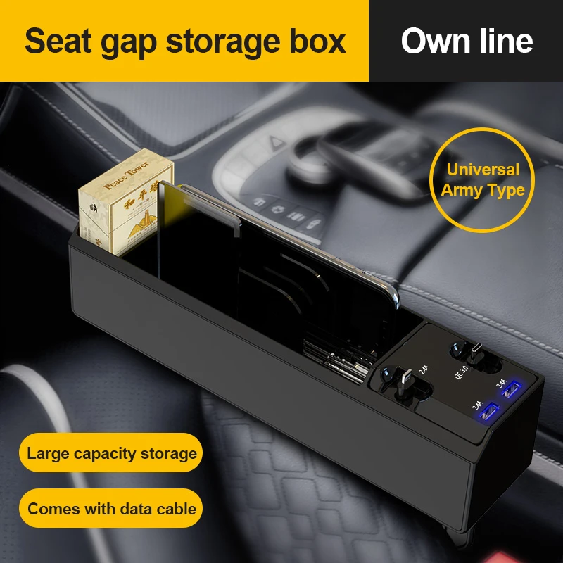 Car Seat Gap Organizer Front Seat Built-In 4 USB Quick Charging