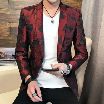 

2020 men 3 d printing to cultivate one's morality handsome young thin strong personality suit small suit