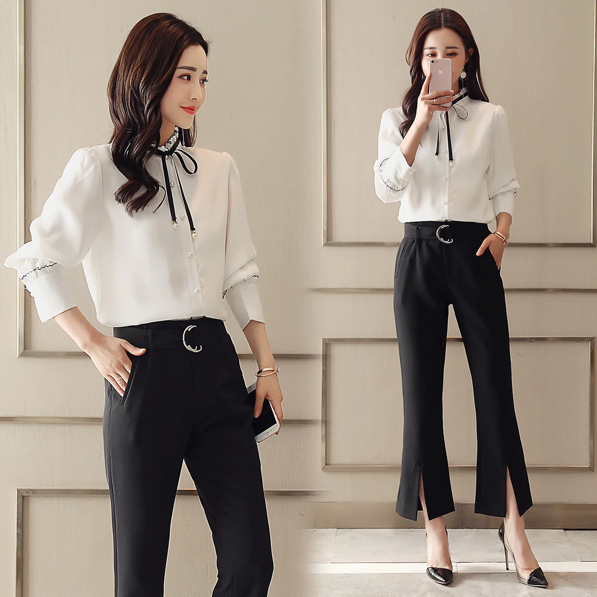 

Set 2019 Spring Fashion Two-Piece Set Fashion Tops And Trousers Korean-style Elegant Elegant Normcore Style