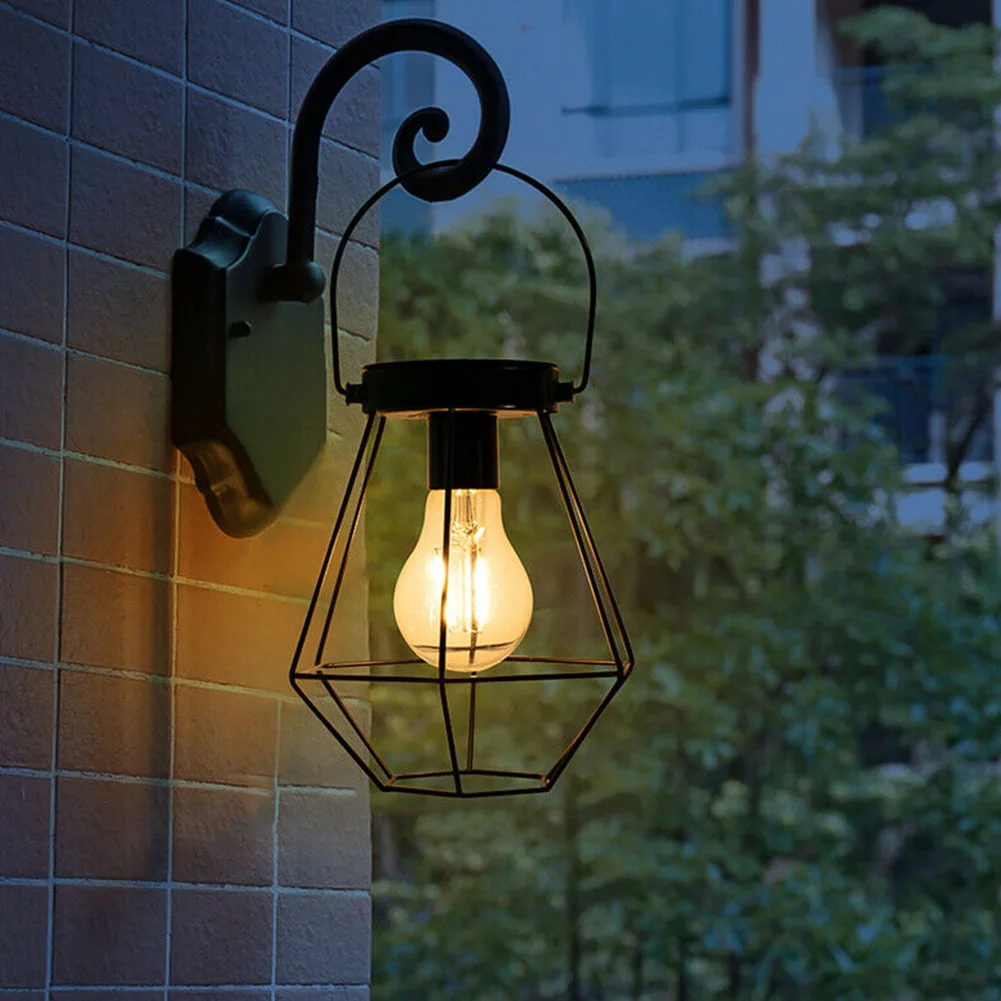 Yard Art Patio LED Waterproof Metal Garden Solar Powered Decor Lantern Pathway Retro Lawn Festival Outdoor Hanging Light