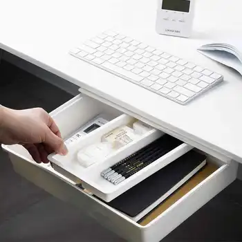 

Hidden Table Under Paste Plastic Desk Organizer Memo Pen Stationery Storage Box Case Desk Drawer Divider Stationery Sticky Decor