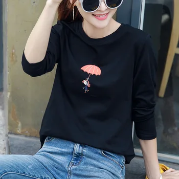

Autumn Fashion Women Japanese Harajuku Cute Solid Loose Long Sleeve T-Shirts Lady Girls Basic Tee T Shirts Red