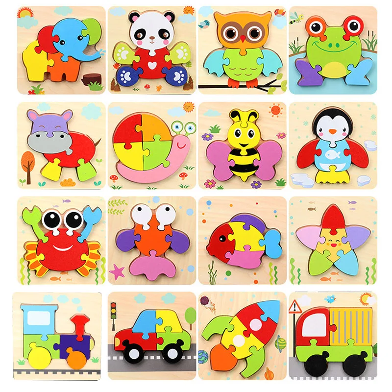 1Pcs Baby Jigsaw Puzzle Card Cute Cartoon Early Education Toy Parent-child  Interaction Wooden Baby Early Education Tool Gift
