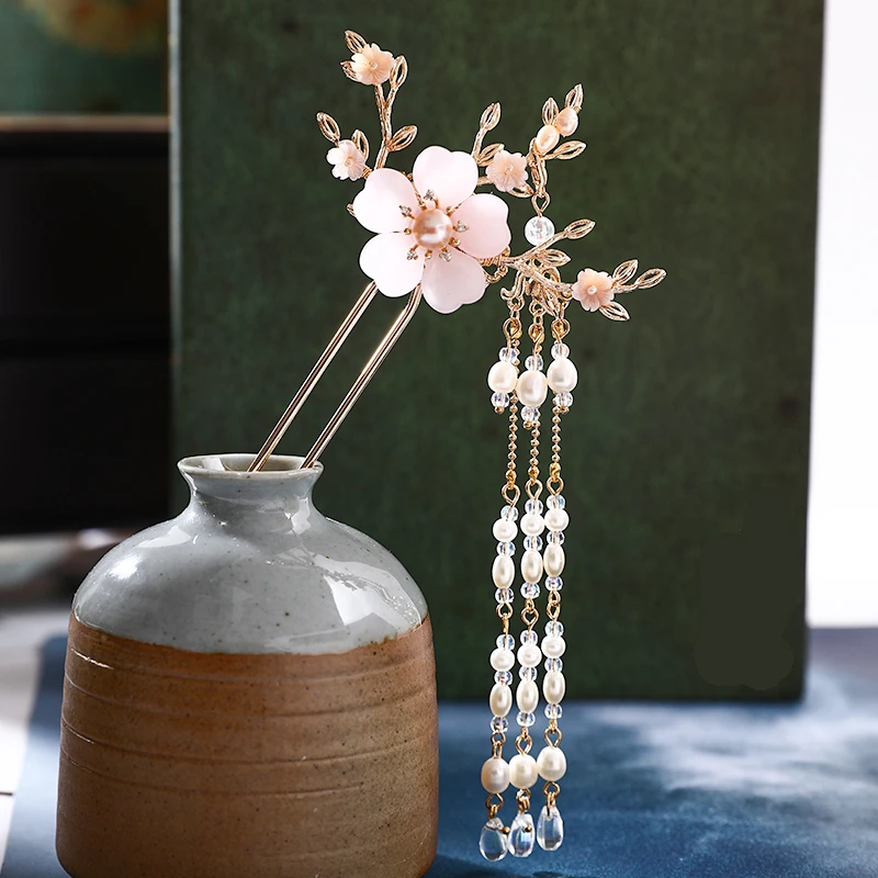Креативная кисточка Kanzashi, аксессуар для волос для косплея, Hanfu, реквизит для женщин, ювелирные изделия, коллекционные розовые/белые ювелирные изделия, 1 шт