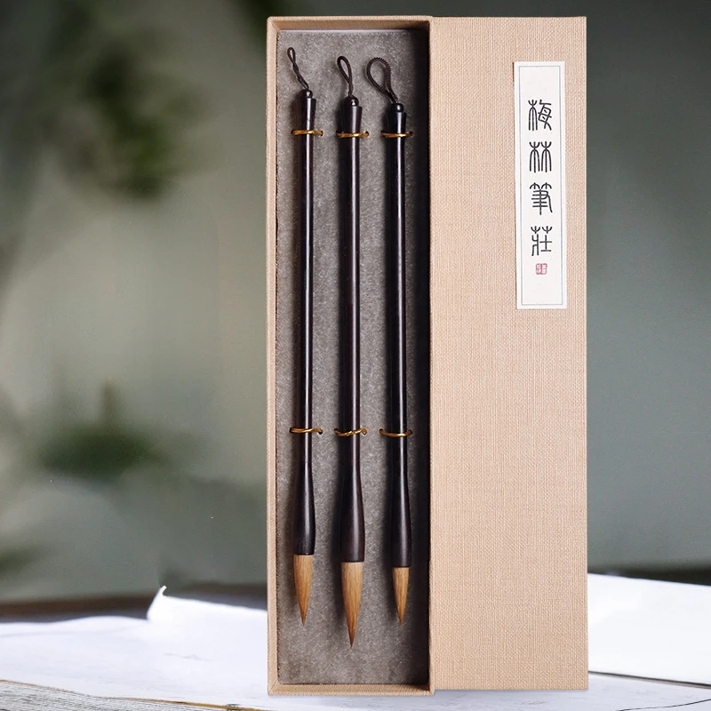 3pcs Chinese Calligraphy Brush Pen Set Weasel Hair Writing Brush Regular Script Caligrafia Painting Brush Gift Box Tinta China 3pcs writing brush woodem handel weasel hair hook line pen chinese writing handwriting practice calligraphy students stationery