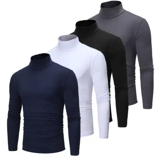 New Fashion Mens Cotton Turtle Neck Turtleneck Sweaters Stretch Shirt ...