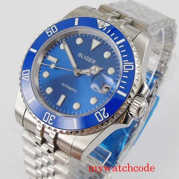

Bliger 40mm Blue Dial Automatic Men Watch Auto Date NH35 Movement Jubilee Strap Sapphire Crystal Rotating Bezel