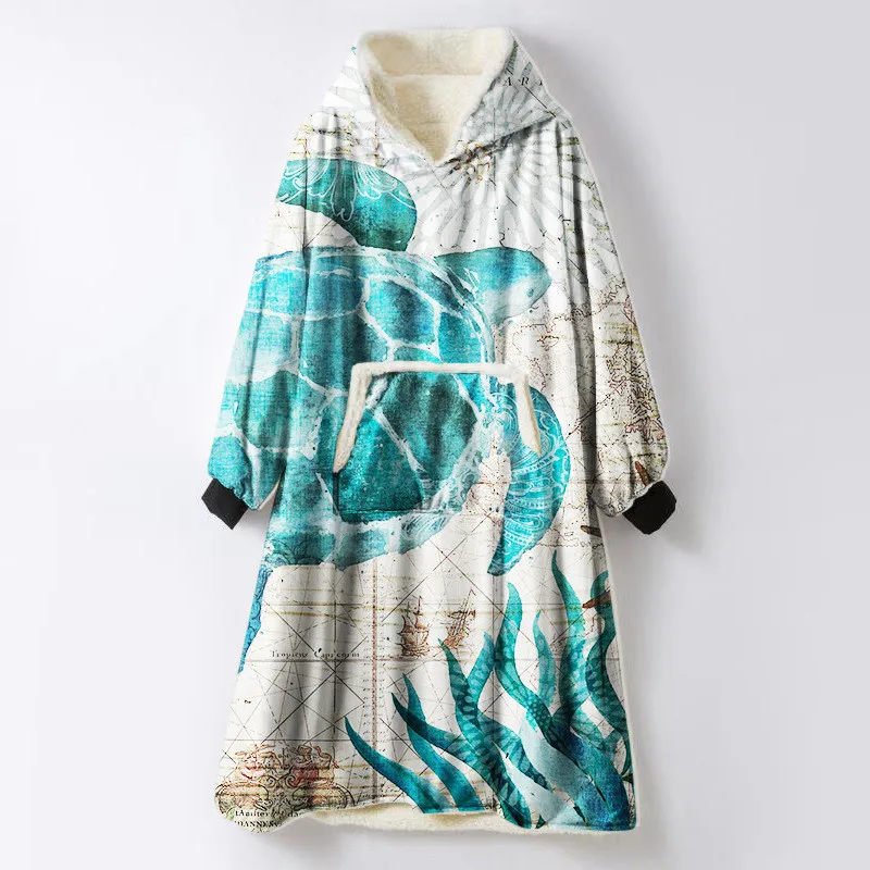 Thick Fleece Hooded Blanket with Sleeves Warm Winter TV Sofa Hoody Robe Pullover Sherpa Coat Hoodie Sweatshirt | Дом и сад