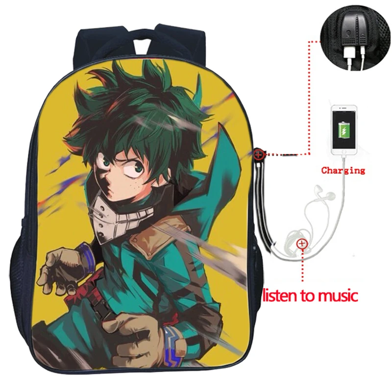 18 Для мальчиков и девочек Boku No Hero academic USB зарядка двойной карманный школьный рюкзак модный мужской и женский рюкзак для ноутбука - Цвет: 18