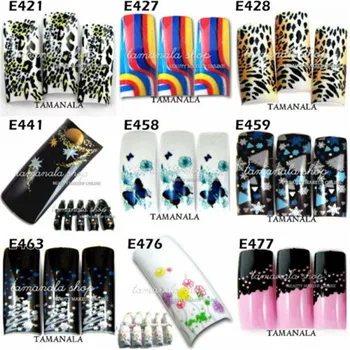 

Airbrush Predesign Nail Art False French Acrylic Tips Random Pattern 70 Pcs