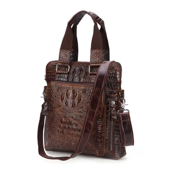 

Male Man Business Affairs Vertical Section Cowhide Crocodile Grain Handbag Wax Oil Head Layer Cowhide Single Shoulder Satchel