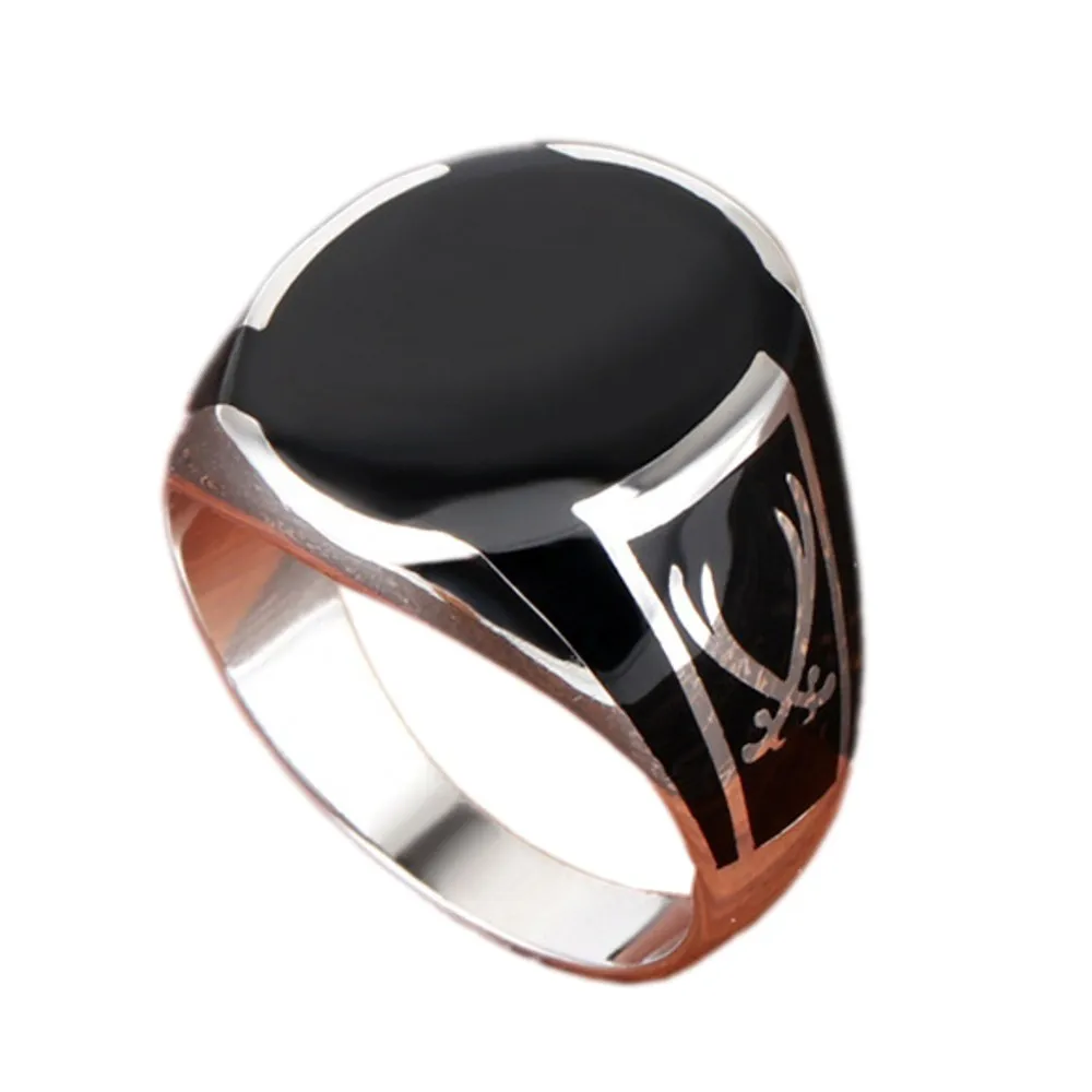 Solid Real S925 Pure Silver Men Ring Black Crystal Glue Fashion Couple Gift silver ring silver rings