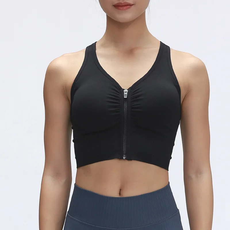 COLORVALUE Front Zip Yoga Bra Cross Back Sport Bra High Impact Fitness Clothing Cropped Workout Bra Breathable Sportswear