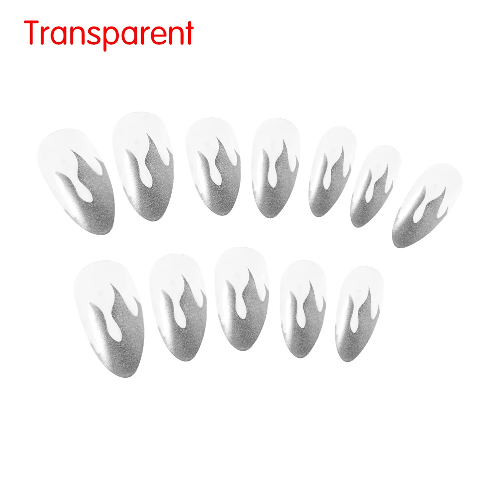 24PCS Nail Patches Stickers With Glue Full Cover Manicure Stencil Stickers Holographic Fire Flame Round Head Nail Art Decoration - Цвет: Transparent