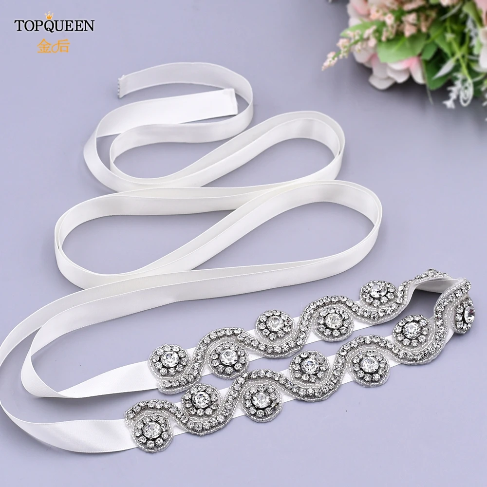 TOPQUEEN S10 Luxury Belts for Brides Ribbon of Rhinestones Women's Evening Dress Belts Wedding Dress Accessories Purple Belt
