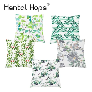 

Decorative White Plush Cushion Cover Plant Leaf Pattern Throw Pillow Cover Home Decor Square Pillowcase for Sofa Car Bed