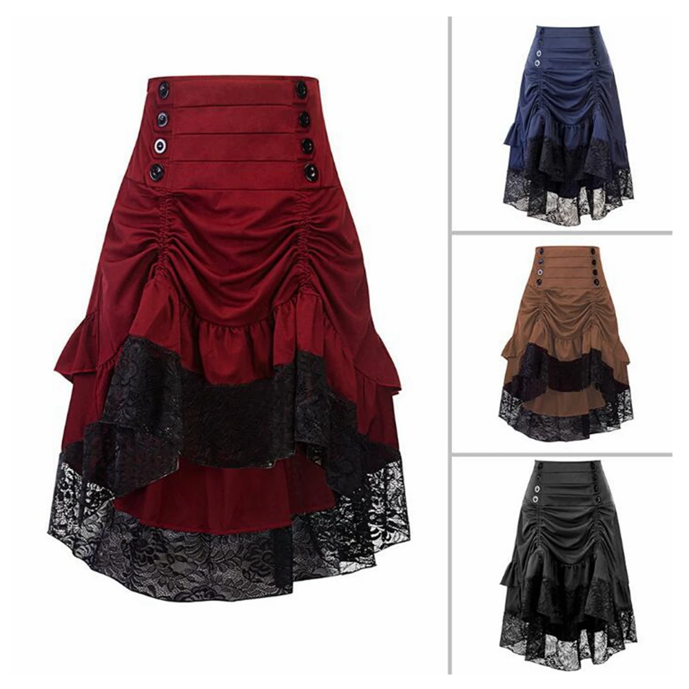 

Women Medieval Cosplay Pirate Skirts Ruffled High Waist Corset Dresses Victorian Vintage Burlesque Swing Saloon Gril Costume