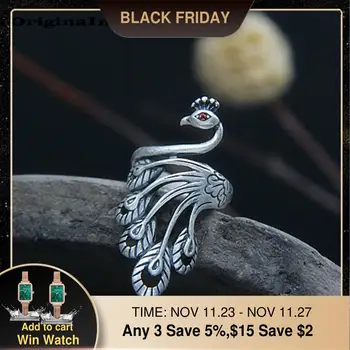 

925 Sterling Silver Ring Vintage Punk Jewelry Charm Peacock Bohemia Simple Mom Birthday Gift Haut Femme Rings for Women Anillos
