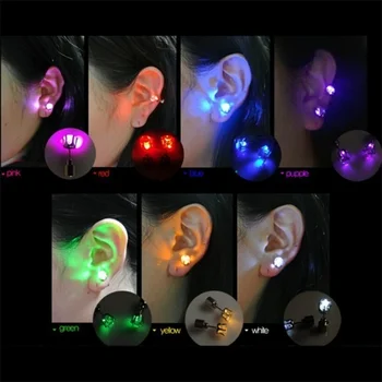 

1 Pair Unique Boys Girls LED Light Christmas Gift Halloween Party Square Night Bling Studs Earring Led Party Music Festival