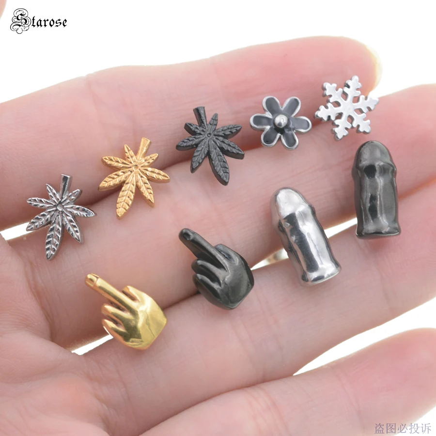 Starose 1pc Finger Snow Flower Leaf Tongue Piercing Tongue Rings Surgical Steel Helix Piercing langue Nipple Sex Tongpiercing