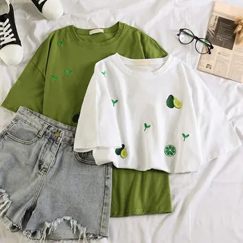 

Novel Trend Avocado Pattern Print Women's Tops Fashion Sweet Round Neck Short-sleeved Tees