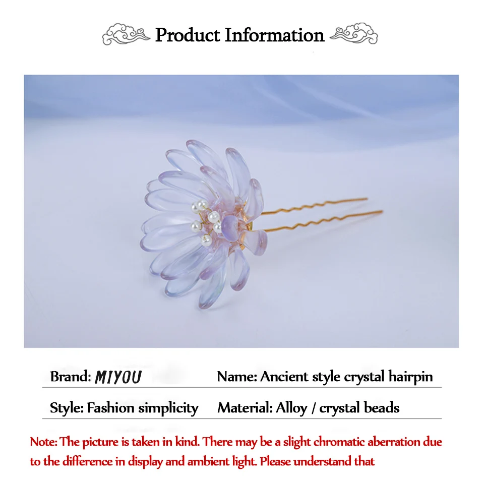 Flower Hair Stick Crystal Alloy Flowers Hair Pin Vintage Chinese Hair Fork Handmade Bridal Jewelry Accessories