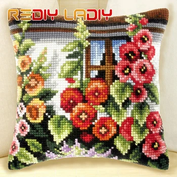 

DIY Cross Stitch Cushion Poppy Flowers Pillow Chunky Cross-Stitch Kits Acrylic Yarn Needlpoint Pillow Case Hobby & Crafts