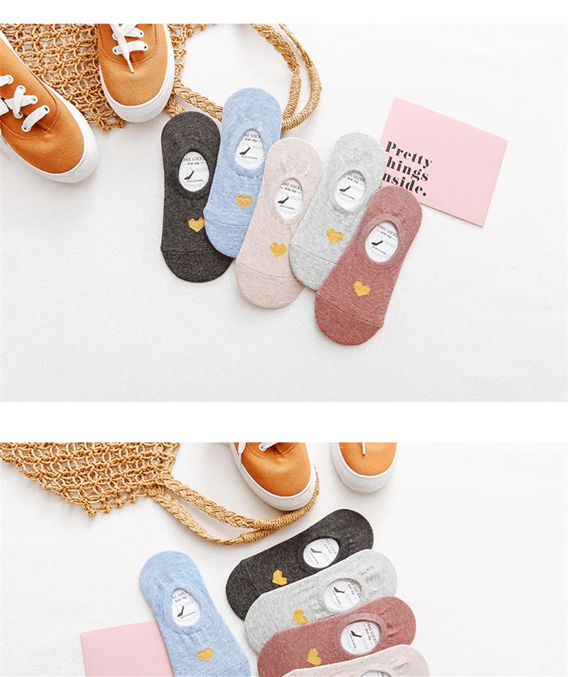 New Summer Solid Small Love Patterned Cute Socks Women Casual Socks Candy Color Short All Cotton Elastic Boat Socks