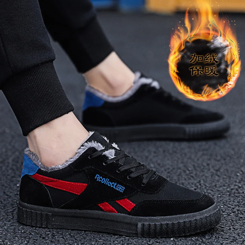 

Winter men's casual cotton-padded shoes comfortable flat men canvas sneakers high top with velvet men's snow boots botas hombre