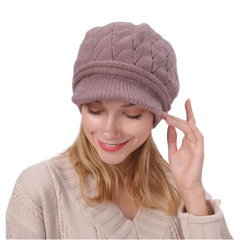 Light Purple Теплый зимний Повседневный берет для девочек, вязаная однотонная шапка Gorro, шерстяная шапка для женщин и девочек, утолщенная модная уличная Лыжная шапка - Цвет: Light Purple