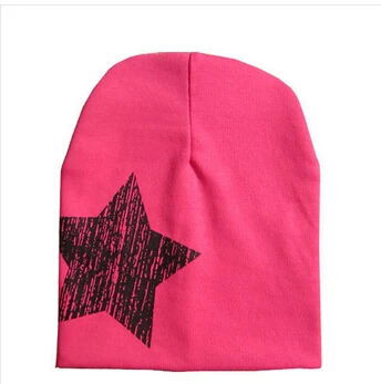 Детская шапка, осенняя шапка, Круглая Шапка со звездами, теплая шапка s для подогреватель детей, зимняя шапка для малышей, детская шапка с принтом, Аксессуары для мальчика - Цвет: Розово-красный
