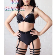 Boogeaneel/комплект из 3 предметов, новое нижнее белье из искусственной кожи на ремешке, ремни для женщин, для тела, бондаж, сексуальный бюстгальтер, обманка, подвязки, ботинки с ремнями