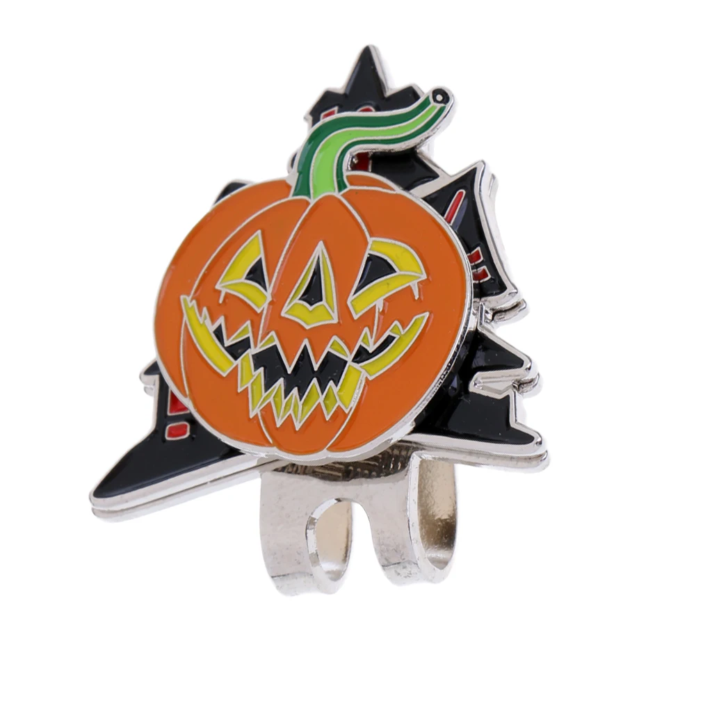 Halloween Pumpkin and Santa Claus Hat Clip with Removable Golf Ball Marker, Set of 2, Mini Size Lightweight Alloy