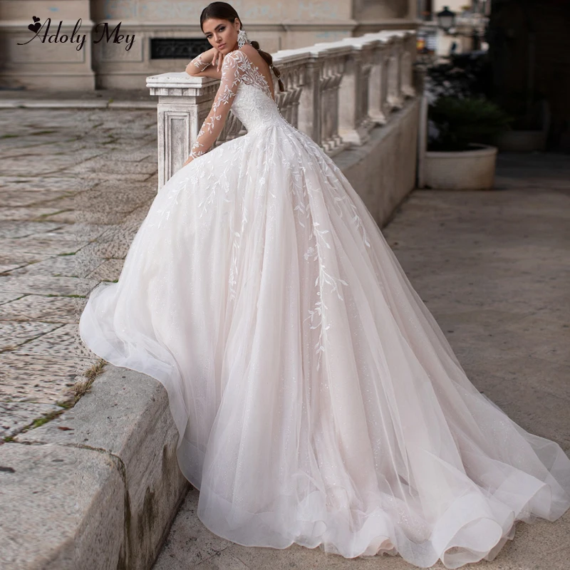 

Adoly Mey New Arrival Scoop Neck Backless A-Line Wedding Dress 2020 Gorgeous Appliques Long Sleeve Vintage Bridal Gown Plus Size
