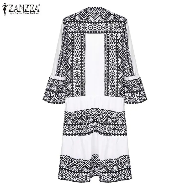 ZANZEA женское богемное мини-платье модное короткое платье с принтом Vestidos Дамский летний сарафан лоскутное одеяло Femme плюс размер 5XL