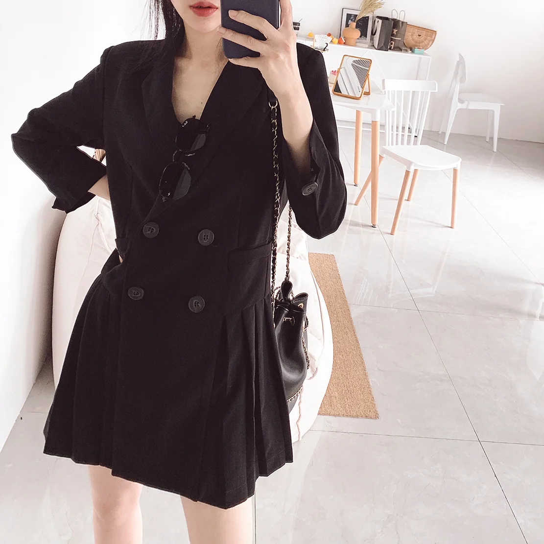 

2019 New Women's Suit Pure Color Neutral Wind100-fold Shoulder Notched Double Breasted Winter Clothes Women Jackets and Coats