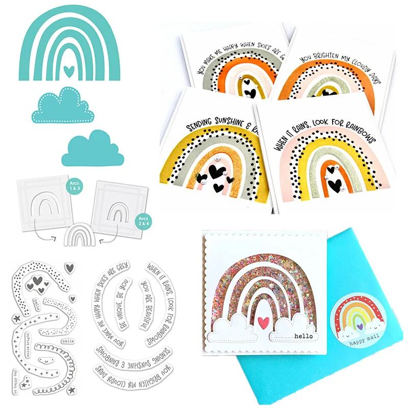 Funny Rainbow Cutting Dies Phrases Veins Clear Stamps Stencils For DIY Scrapbooking Paper Card Making Crafts