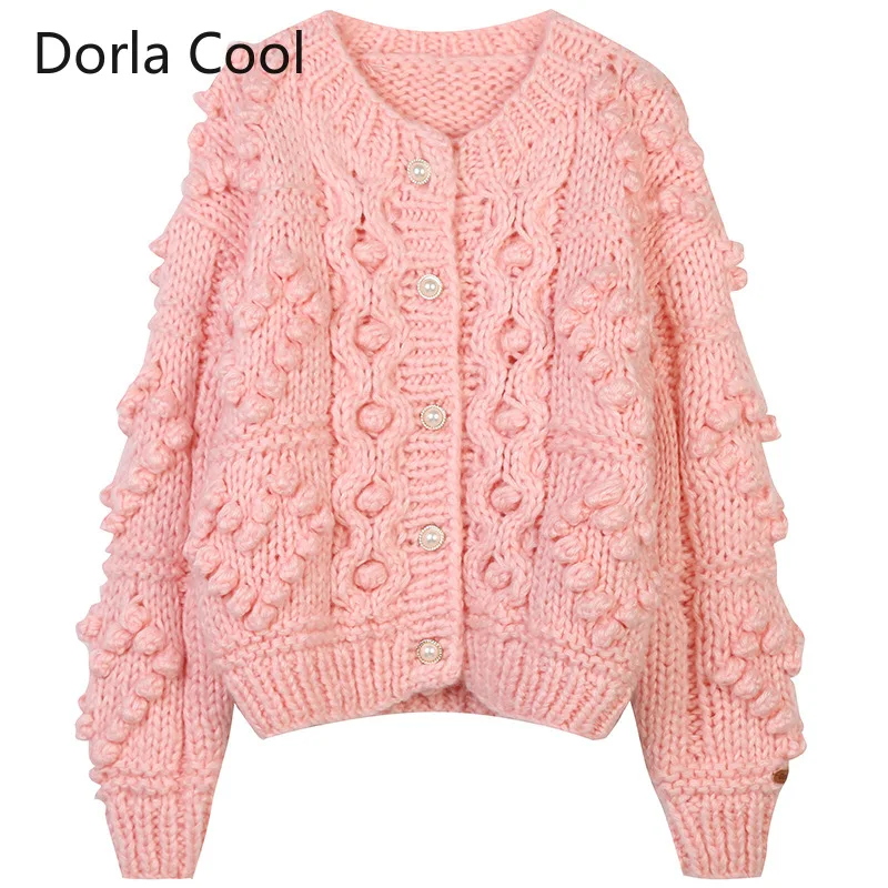 

High Quality Designer Cardigans Women Crochet Luxury Balls Thick Autumn Winter Lady's Outerwear Sweaters Loose Clothing Coats